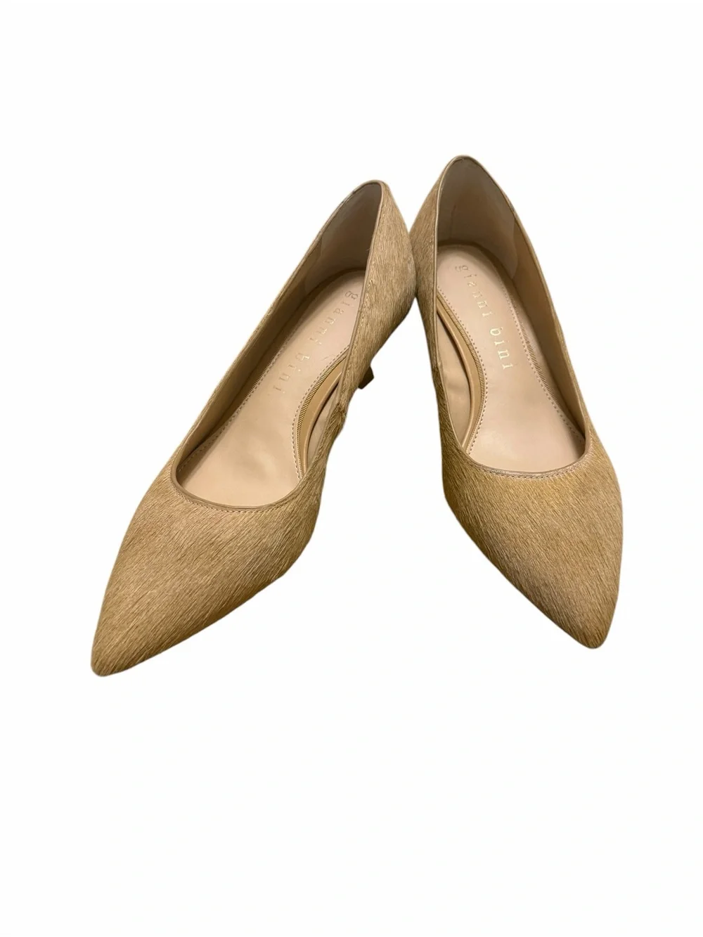 NWOB Gianni Bini Calf Hair Pointed Toe Kitten Heel Pumps Camel Tan Size 7